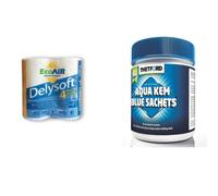 Thetford 1 CONFEZIONE DISGREGANTE WC in bustine Aqua Kem SACHETS da 15 Ideale per Camper e Ecoair DELYSOFT 4 rotoli carta igienica a rapida e facile dissolvenza
