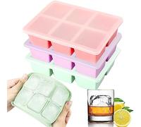 Theuwnee® 3 Pcs Cubetti Ghiaccio Stampo con Coperchio, Grande Stampi per Ghiaccio in Silicone, Certificato LFGB e Senza BPA, Ideale per Congelatore, Whisky, Cocktail e Altre Bevande