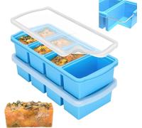 Theuwnee®Vassoio Congelatore in Silicone con Coperchio - Stampi per Contenitore del Congelatore per Zuppe - Grande Vassoio del Cubo di Ghiaccio- Rende 8 Perfetti Cubi di Porzioni (Blu)