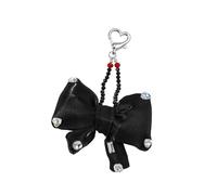 Thewasc Bel nastro portachiavi borsa ornamento amichevole tessuto metallo acrilico gioielli decorazione ciondolo borsa per zaino elegante portachiavi con fiocco design, Nero , One Size