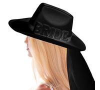 Thewasc Cappello da cowgirl bianco con velo da sposa per foto di nozze, costume scenografico all'aperto da donna, cappello con lettera da sposa a prova di sole