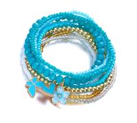 Thewasc Charm elastico con perle e farfalle, regolabile, impilabile, Misura unica, come descritto