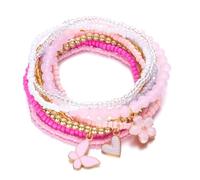 Thewasc Charm elastico con perle e farfalle, regolabile, impilabile, Misura unica, come descritto
