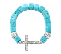 Thewasc Elastico Turchese Croci Charm Regolabile Metallo Perline Gioielli Per L'usura Di Tutti I Giorni Regalo Croci Gioielli Elasticizzati, Misura unica, come descritto