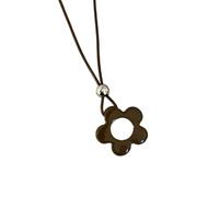 Thewasc Elegante collana con ciondolo a forma di fiore traforato, con cordoncino in pelle per un look unico e senza sforzo