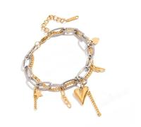 Thewasc Moderno braccialetto rigido a doppio strato con ciondolo a forma di cuore, in acciaio inox, lunghezza regolabile, unisex, accessorio per l'uso quotidiano quotidiano in acciaio inox, Misura