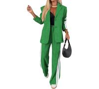 ThiCc Completo blazer da donna in 2 pezzi, a maniche lunghe, comoda, giacca oversize con tasche con risvolto a tacca e pantaloni a gamba larga, a righe laterali, dettagli sportivi, abbigliamento da
