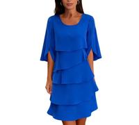 ThiCc Elegante abito da donna a strati, con volant, tinta unita, a maniche lunghe, a maniche corte, vestibilità ampia, per tutti i giorni, estivi, vacanze, matrimoni, ospiti, Marina Militare, XXL