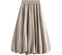 ThiCc Gonna lunga da donna Y2K Bubble Maxi gonna a palloncino elegante a vita alta plissettata a sbuffo a trapezio gonne casual con orlo a volant gonne fluide, cachi, Taglia unica
