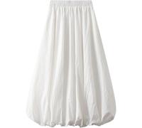 ThiCc Gonna lunga da donna Y2K Bubble Maxi gonna a palloncino elegante a vita alta plissettata a sbuffo a trapezio gonne casual con orlo a volant gonne fluide, bianco, Taglia unica
