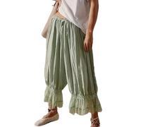 ThiCc Pantaloni lunghi da donna in stile vittoriano, con bordo in pizzo, Y2K, con elastico in vita, con volant, a zucca, comodi, a vita media, per il relax quotidiano a casa, Verde, M