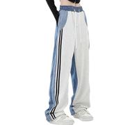 ThiCc Pantaloni Sportivi Donna Patchwork Denim, Pantaloni Dritti Coulisse Vita Tasca Y2K Bicolore Jeans Cargo, Bianchi, M