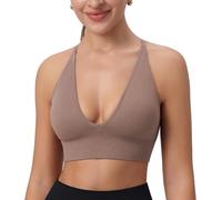 ThiCc Reggiseno Sportivo da Donna con Scollo A V Profondo - Coppe Imbottite Incrociate E Spalline Sottili Regolabili per Allenamento Yoga Fitness Crop Top (l,Marrone)