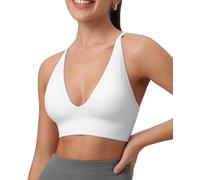 ThiCc Reggiseno Sportivo da Donna con Scollo A V Profondo - Coppe Imbottite Incrociate E Spalline Sottili Regolabili per Allenamento Yoga Fitness Crop Top (S,Bianco)