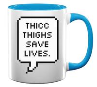 Thicc Thighs Save Lives 8 Bit Style Slogan Tazza da tè e caffè in ceramica azzurro