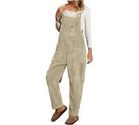 ThiCc Tuta da donna in velluto a coste, con spalline regolabili, a gamba larga, con tasche a salopette, casual, vestibilità larga, stile harem, multitasche, alla moda, invernale, caldo, Beige, XXL