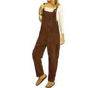 ThiCc Tuta da donna in velluto a coste, con spalline regolabili, a gamba larga, con tasche a salopette, casual, vestibilità larga, stile harem, multitasche, alla moda, invernale, caldo, Marrone, M