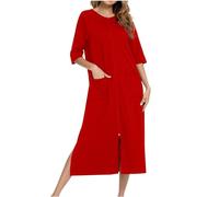 ThiCc Vestaglia da donna con cerniera, camicia da notte midi ampia con tasche, morbida manica a 3/4, abbigliamento da casa, comodo abbigliamento da notte per la casa, abbigliamento quotidiano