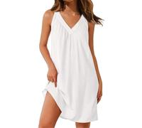 ThiCc Vestiti da notte in cotone da donna - Abito da notte estivo morbido, a maniche corte, con scollo a V, vestibilità ampia, comodo, mini abiti leggeri, tank top, abiti da notte alla moda, pigiami