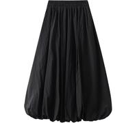 ThiCc Y2K - Gonna lunga a bolle da donna, gonne lunghe a palloncino, eleganti gonne a pieghe a vita alta, gonne svasate, gonne casual con orlo arruffato, Nero , Taglia unica