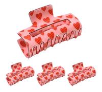 Thick Hair Claw Clips, Rectangle Love Heart Pattern, Strong Jaw Grip, Decorative and Stylish Everyday Hair Accessories, Perfect for Everyday Wear, 3.15x1.57 inches Multicolor