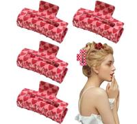 Thick Hair Claw Clips, Rectangle Love Heart Pattern, Strong Jaw Grip, Decorative and Stylish Everyday Hair Accessories, Perfect for Everyday Wear, 3.15x1.57 inches Multicolor