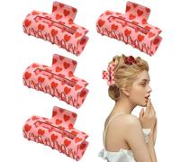 Thick Hair Clips, Rectangle Love Heart Pattern Hair Claw, Decorative Clips Set of 4, Anti-slip Design, Jaw Clamp for Women and Girls, Stylish Headwear Accessory