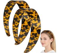 Thick Tortoise Shell Headband, Wide Leopard Headbands, Strong Hold Grip Women's Hair Band Ligth and Very Flexible, No Slip and Durable Styling Girls Hair Accessories (Leopard Print B + B)