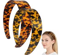 Thick Tortoise Shell Headband, Wide Leopard Headbands, Strong Hold Grip Women's Hair Band Ligth and Very Flexible, No Slip and Durable Styling Girls Hair Accessories (Leopard Print -B+A)