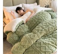 Thickened Lamb Plush Winter Quilt,Jacquards Double-Sided Milk Velvet Soft Bed Blankets,Machine Washable Breathable Warmth Fuzzy Throw Blanket for Cold Weather (Green, 200 * 230cm/79 * 91in(4kg))