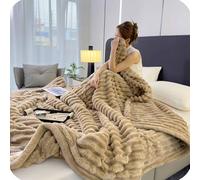 Thickened Rabbit Plush & Milk Velvet Blanket - Soft Cozy Cream Faux Rabbit Fur Throw Blanket for home, bed, and sofa seasons, providing warmth and comfort. (Brown,200 × 230cm)