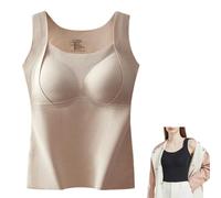 Thickened Tank Top with Shelf,High-Stretch Sleeveless Thermal Underwear,Cashmere Warm Bottoming Shirt Built in Bra (IT, Testo, L, Regular, Regular, Cream Beige)