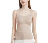 Thickened Warm Tank Top with Shelf Bra, Women's 2 in 1 Thermal Tank Tops Underwear, One-Piece Seamless Solid Warm Camisole (Khaki,M)