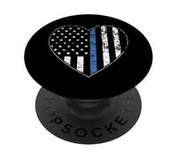 Thin Blue Line Heart Police Officer Department US Flag PopSockets PopGrip Adesivo