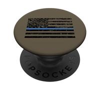 Thin Blue Line Heart Police Officer Department US Flag PopSockets PopGrip Adesivo