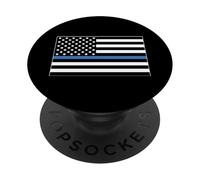 Thin Blue Line Police Officer Department US Flag Black PopSockets PopGrip Adesivo