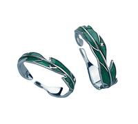 THINCAN 2 x Dolce Semplice Irregolare Verde Foglie Coppia Per Le Donne Amanti Argento Anello Aperto Romantico Gioielli di Matrimonio
