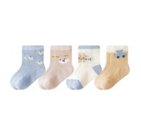 THINCAN 4 paia di calzini senza ossa per bambini comodi polpaccio di cotone lunghezza calzini per neonati, ragazze cartone animato 2025 set di primavera per bambini non-slip, Orso per auto, L