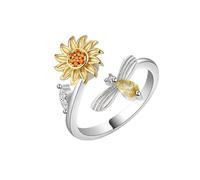 THINCAN Anello di angoscia per le donne spinner girasole irrequieto sollievo stress aperto anelli impilabili regolabili gioielli