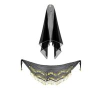 THINCAN Belly Dance Outfits mit Belly Dance Hüftschal Münzkopfschal Gesicht Velier für Frauen Zingarer Kostümzubehör Outfits für Frauen, Nero , Taglia unica
