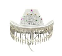 THINCAN Cappello da cowboy con nappe luccicanti per feste, elegante doccia nuziale, da cowgirl
