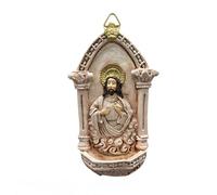 THINCAN Elegante Europea Resine Sculture Murale Decors Fontana di Preghiera Acqua Sacra Scrittura Per Chiesa Home O Giardino Espositore Resine Cristiano Parete Caratteri