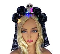 THINCAN Fascia a forma di fiore e cranio a LED per le donne Halloween festa capelli capelli donna accessori per capelli