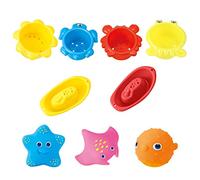 THINCAN Giocattolo da bagno per bambini carino giocattolo da bagno galleggiante giocattolo per bambini con 3 animali marini con ugelli d'acqua 2 barche da bagno 4 tazze impilabili