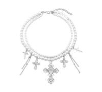 THINCAN Gothic Crosses Ciondolo Collana E Elegante Croci Pendente Collana Elegante Perline Perline Incantesimo