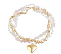 THINCAN Pratica collana di perle fatta a mano catena gioielli collo gioielli collana cuore struttura in lega per donne e ragazze Presentare la catena a strati di tutti i giorni