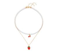THINCAN Semplici collane di perle di fragola con più strati versatili accessori per braccialetti per gite casual e celebrazioni quotidiane, necklace, come descritto, come descritto