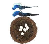 THINCAN Set di nido per uccelli in tessuto artificiale realistico con statuetta e uova, decorazione pasquale in miniatura per uccelli