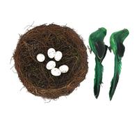 THINCAN Set di nido per uccelli in tessuto artificiale realistico con statuetta e uova, decorazione pasquale in miniatura per uccelli