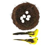 THINCAN Set di nido per uccelli in tessuto artificiale realistico con statuetta e uova, decorazione pasquale in miniatura per uccelli